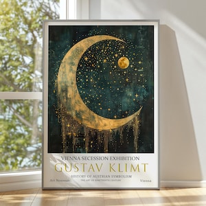 Gustav Klimt Moon & Stars Art Print: Vintage Art Nouveau Poster