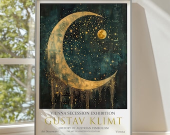 Impresión artística de Gustav Klimt "Luna y estrellas": póster Art Nouveau vintage