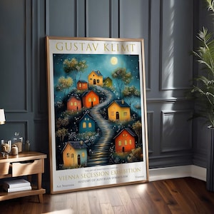 Gustav Klimt Moon Garden Print: Art Nouveau Village Night
