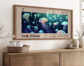 Japanese Jellyfish Wall Art, Deep Sea Ocean Print, Bioluminescent Marine Poster, Underwater Decor, Sea Life Artwork