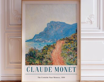 Monet Print: La Corniche in der Nähe von Monaco, Vintage französisches Dekor