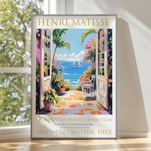 Ventana Abierta Riviera, Grabado de Henri Matisse, Grabados de la Exposición Modernista, Pintura de Matisse, Arte Fauvista, Mar Mediterráneo, Paisaje Marino de Verano