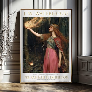 John William Waterhouse Elven Sorceress Art Print - Vintage Pre-Raphaelite Exhibition Poster, Mythical Romantic Wall Art, Antique Wall Décor