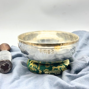 Handmade Silver-Coated Full Moon Singing Bowl: 12&quot; Tibetan Healing
