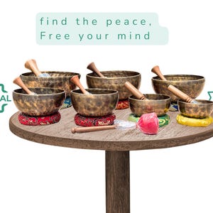 Professionally Tuned Full Moon Handmade Singing Bowl Set – 7 Chakra Healing Sound Bowls -For Mindfulness, Yoga and Meditation