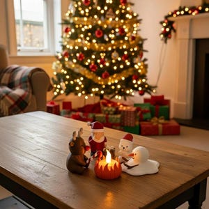 Rolig juldekoration med LED | Jultomten, ren och smältande snögubbe bild 3