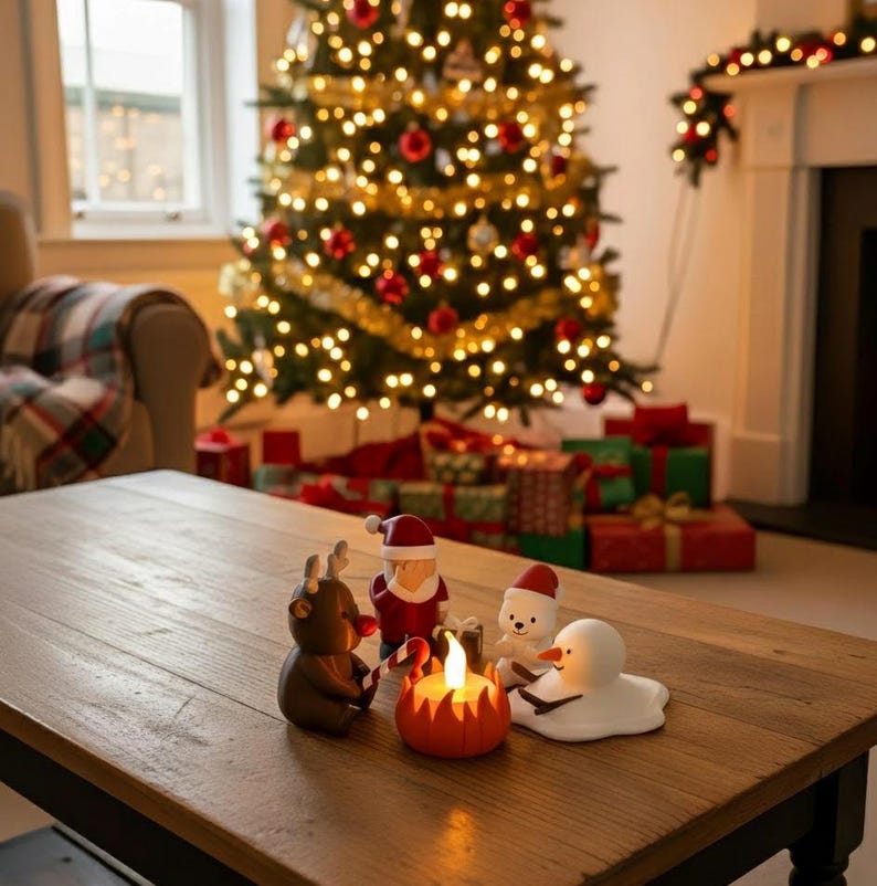 Rolig juldekoration med LED | Jultomten, ren och smältande snögubbe bild 3