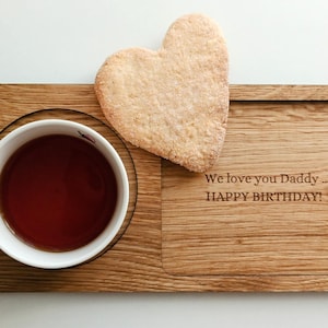Personalised Oak Wooden Tea & Biscuit Board, Personalised Free, Oak Coffee Treat Board, Engraved Oak Coffee Treat Board, Oak Wooden Trays