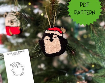 Penguin Punch Needle Pattern, DIY Christmas Ornament PDF