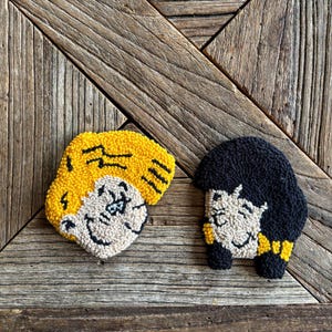 Cedric and Chen Punch Needle Coaster Set, Fun Housewarming Gift, Cartoon Mug Rug