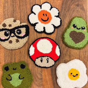 Kawai Punch Needle Coasters, Fun Shaped Coasters, Cartoon Style Mug Rugs