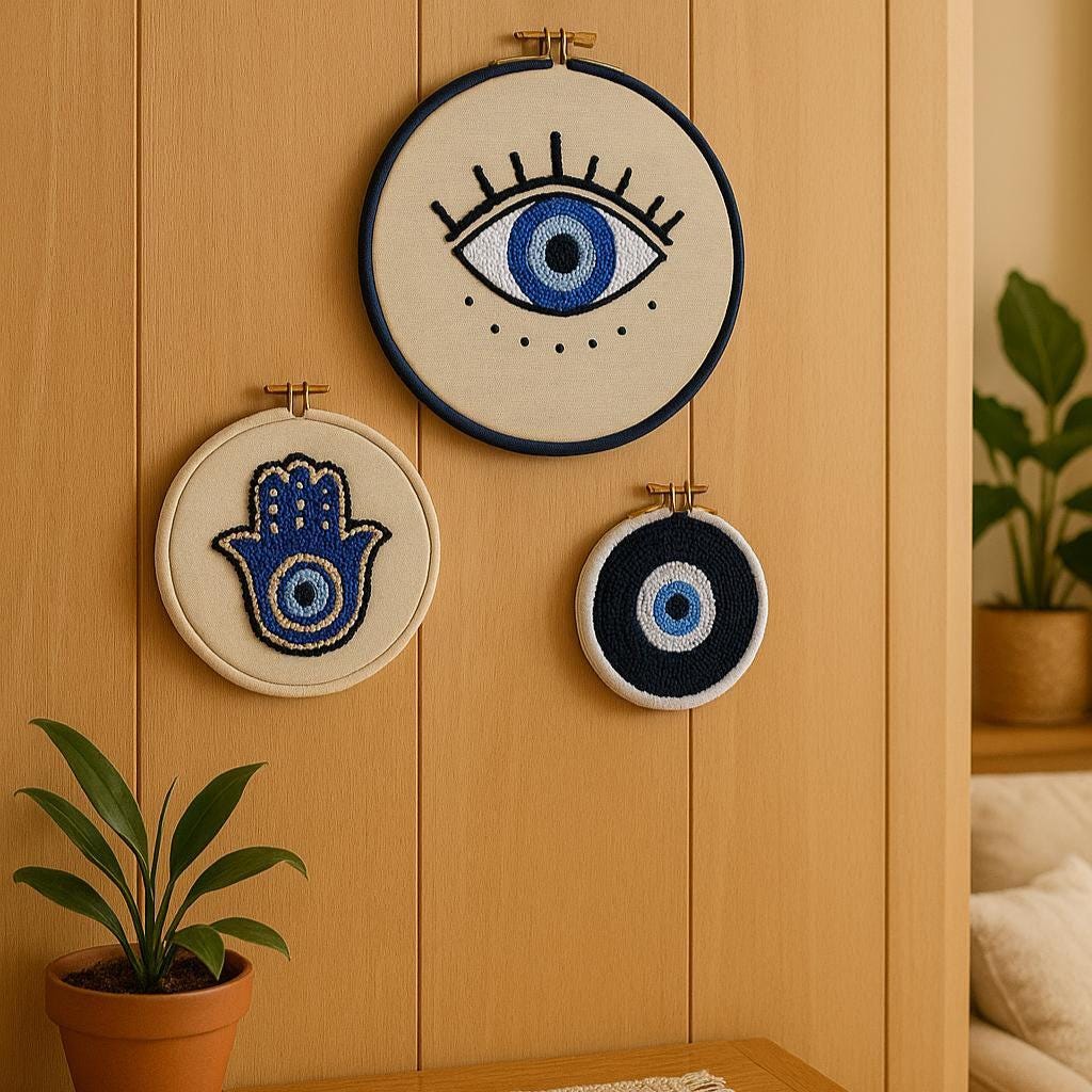 Hamsa Hand & Evil Eye Punch Needle Wall Hanging: Handmade Protection Decor
