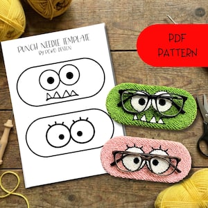 Mönster för glasögonfodral i PDF-format från Punch Needle Monster, mall för glasögonhållare, design för glasögonhållare för barn