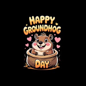 Happy Groundhog Day PNG, Cute Groundhog Clipart, Holiday Graphic Digital Download