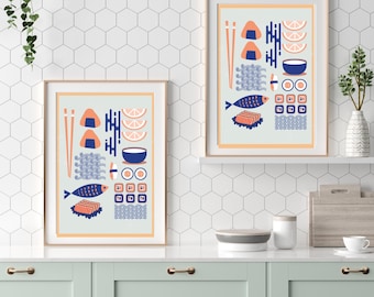 Japanese Food Wall Art Printable | Modern Sushi & Onigiri Digital Download | Minimal Kitchen Decor
