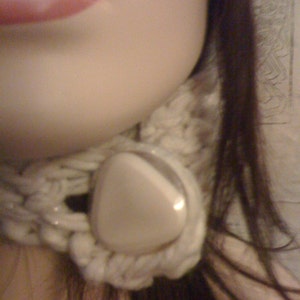 The Winter White Rabbit Hood knitting handknit ears hood warm button animal kawaii