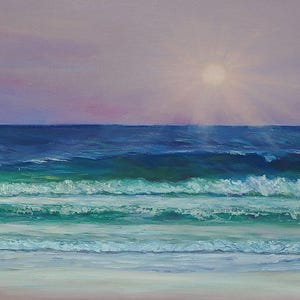 Lavender Sunset Original Seascape Painting | 16x20 Ocean Artwork | Coastal Beach Wall Art | Sea Sunset | One-of-a-Kind Home Decor