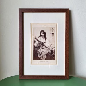 Stampa all'albume originale del XIX secolo incorniciata / "Pernette, la fileuse" di Goupil & Cie Paris After Hugues Merle / Rara arte fotografica antica