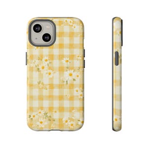 イエローモダンデイジータフケース電話ケース、花柄タフスマートフォンカバー、送料無料、iPhone Samsung Galaxy S25、花柄保護ケース