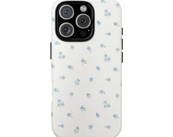 Blue Floral Phone Case: Minimalist Flower Pattern, Protective Dual Layer