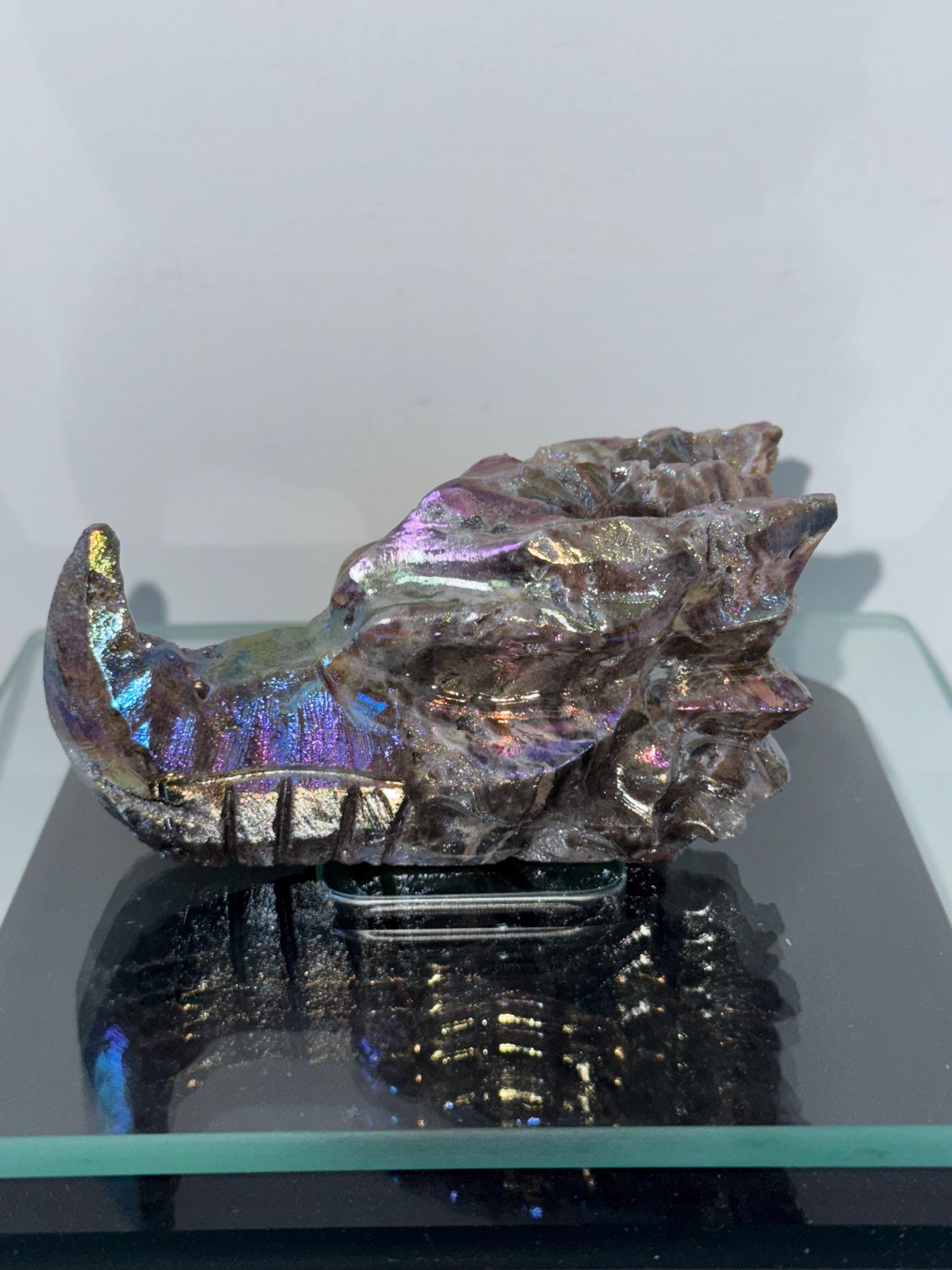 Sphalerite Aura Quartz Dragon Head - Natural Stone with Colorful Glow, Unique Design, Ideal for Home Decor and Personal Use