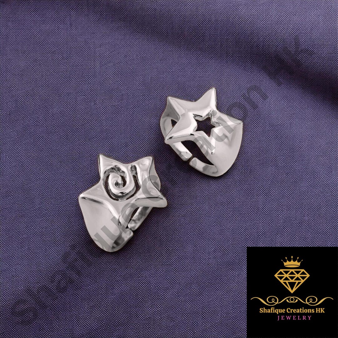 Y2k Set of Two Star Rings, Adjustable Star & Spiral Rings, Set of Two ...