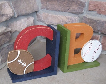 Personalized sports themed bookends for children library, bookshelf