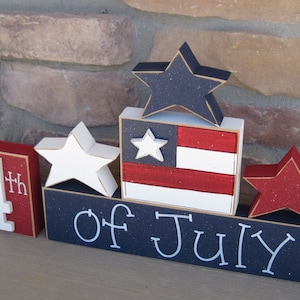 4th of JULY BLOCKS with stars and flag blocks for table decor, desk, shelf, mantle, and party decor