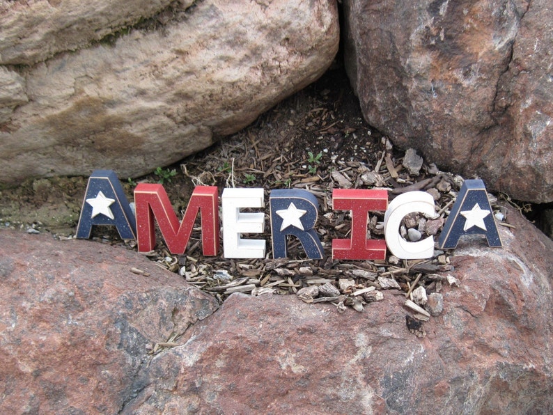 AMERICA BLOCKS for July 4th, shelf, desk and Americana home decor image 1