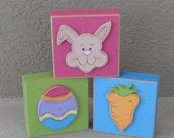 3 EASTER THEMED BLOCK Set for Easter, Spring and home decor