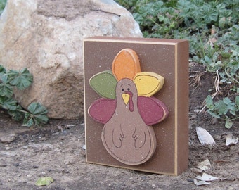 THANKSGIVING TURKEY BLOCK for holiday, shelf, desk, office, mantle and home decor