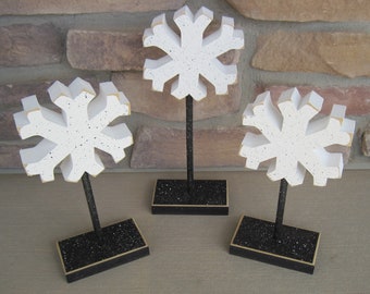 Handcrafted Snowflake Block Set, Winter Home Decor