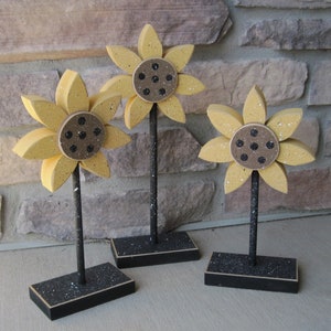 3 Tall Standing SUNFLOWER Block Set for Fall decor, Autumn decor, Sunflower decor shelf, desk, office and home decor image 4