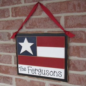 Large PERSONALIZED HANGING FLAG with ribbon for July 4th, wall, door hanger, and americana home decor image 1