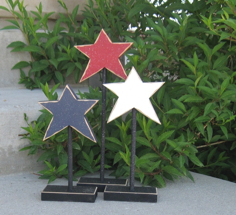 3 TALL STANDING STAR block set for July 4th, Independence day, shelf, desk, office and americana home decor image 3