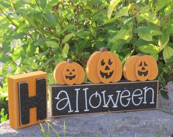 HALLOWEEN BLOCKS for home, desk, shelf, mantle, holiday, october, jackolantern, pumpkin, decor