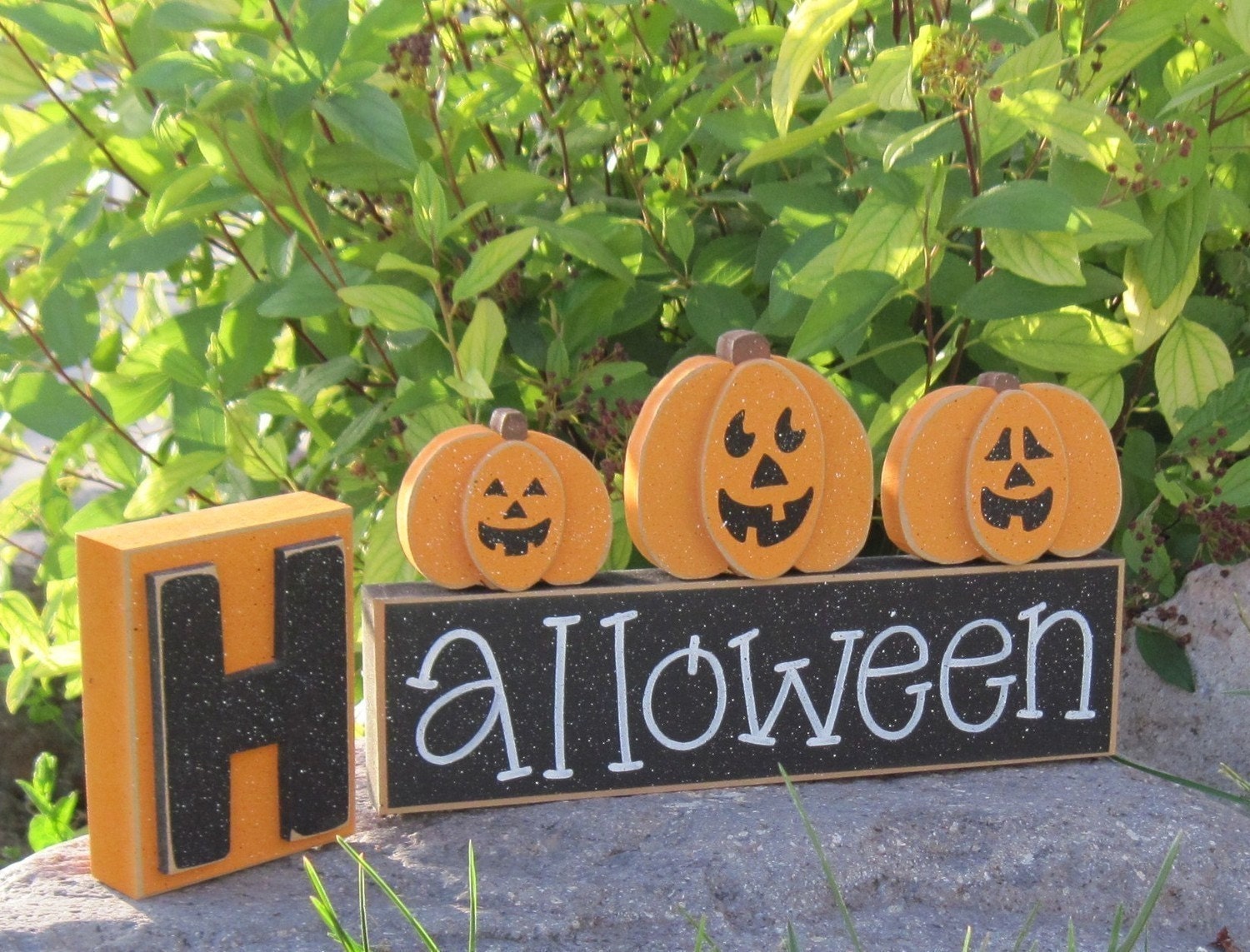 Halloween Blocks For Home, Desk, Shelf, Mantle, Holiday, October, Jackolantern, Pumpkin, Decor