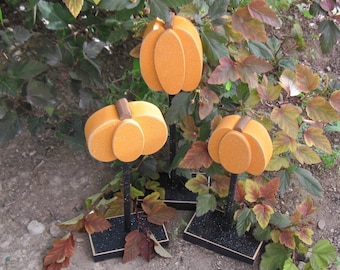 Handcrafted Tall Pumpkin Block Set, Fall Autumn Decor