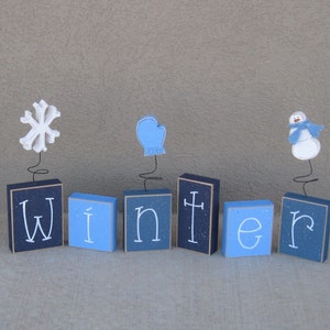 WINTER BLOCK SET for shelf, mantle, office, seasons, home, and holiday decor. image 1