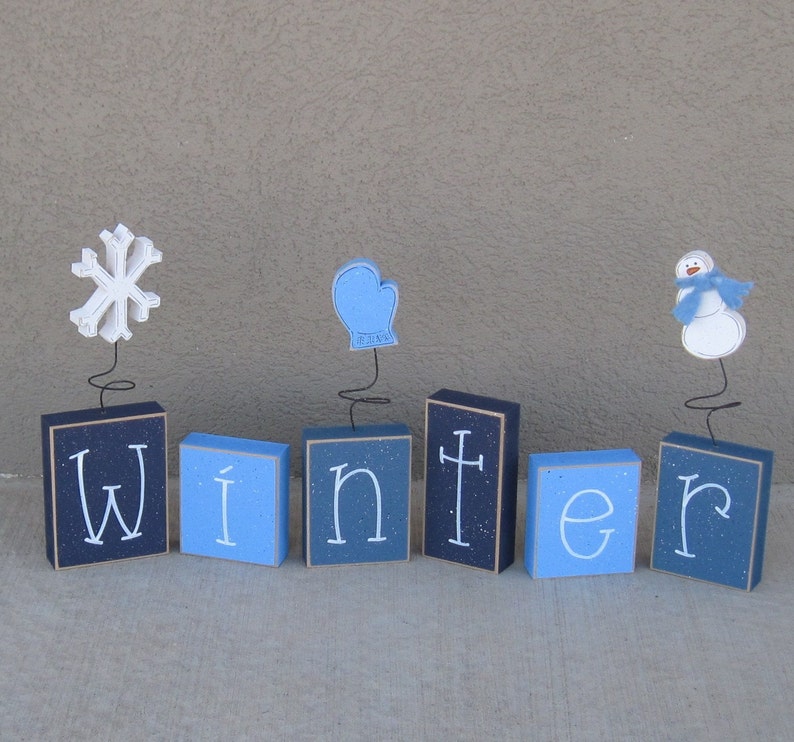 WINTER BLOCK SET for shelf, mantle, office, seasons, home, and holiday decor. image 1