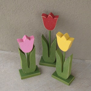 3 Tall Standing Tulip Block Set for Spring decor, Flower decor, Girl room decor, shelf, desk, office and home decor image 3