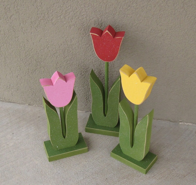 3 Tall Standing Tulip Block Set for Spring decor, Flower decor, Girl room decor, shelf, desk, office and home decor image 3