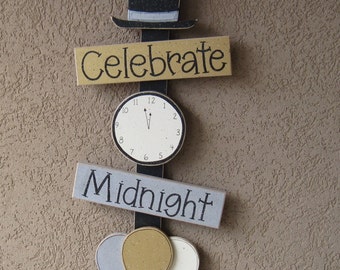 NEW YEARS Thoughts, top hat, clock, balloons, wall, door, office, and home decor