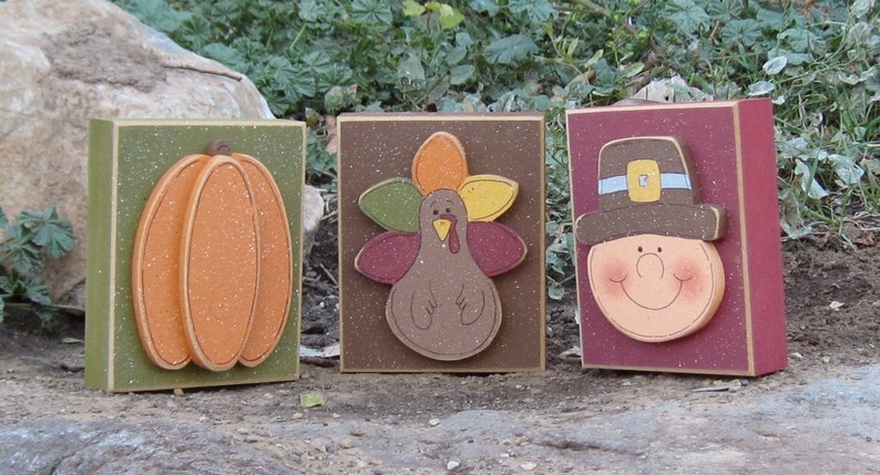 THANKSGIVING BLOCK SET for harvest, holiday, shelf, desk, table, office, mantle and home decor image 4