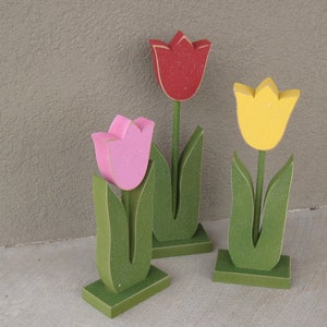 3 Tall Standing Tulip Block Set for Spring decor, Flower decor, Girl room decor, shelf, desk, office and home decor image 2