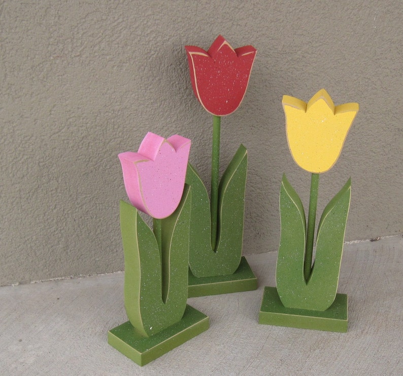 3 Tall Standing Tulip Block Set for Spring decor, Flower decor, Girl room decor, shelf, desk, office and home decor image 2