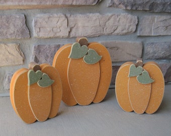 Handcrafted Wooden Pumpkin Block Set, Fall Decor, Set of 3