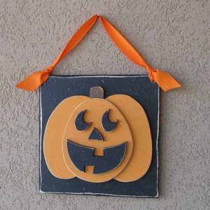 Hanging HALLOWEEN JACKOLANTERN PUMPKIN with ribbon for Halloween, wall, door hanger, and home decor image 3