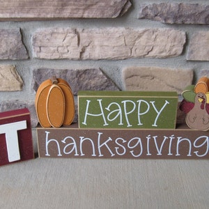 HAPPY THANKSGIVING BLOCKS with pumpkin and turkey blocks for table decor, desk, shelf, mantle, and party decor image 4