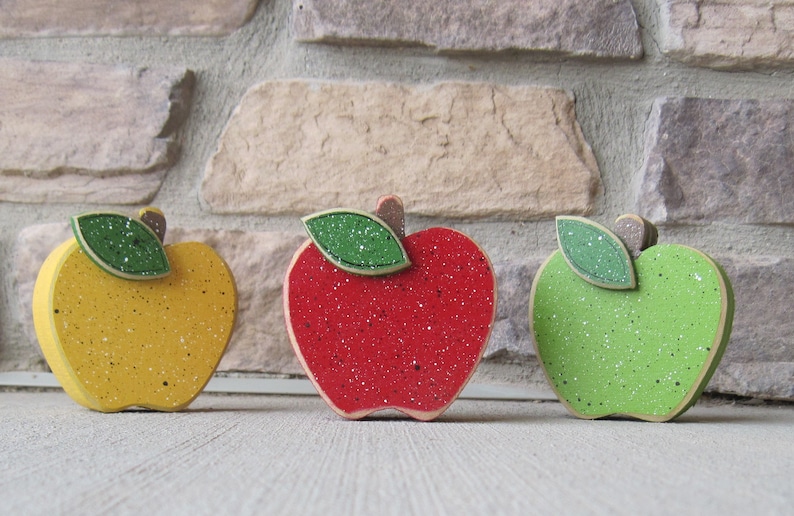 Set of 3 APPLE BLOCKS for Fall, Apple , Shelf, Desk, Office and Home ...